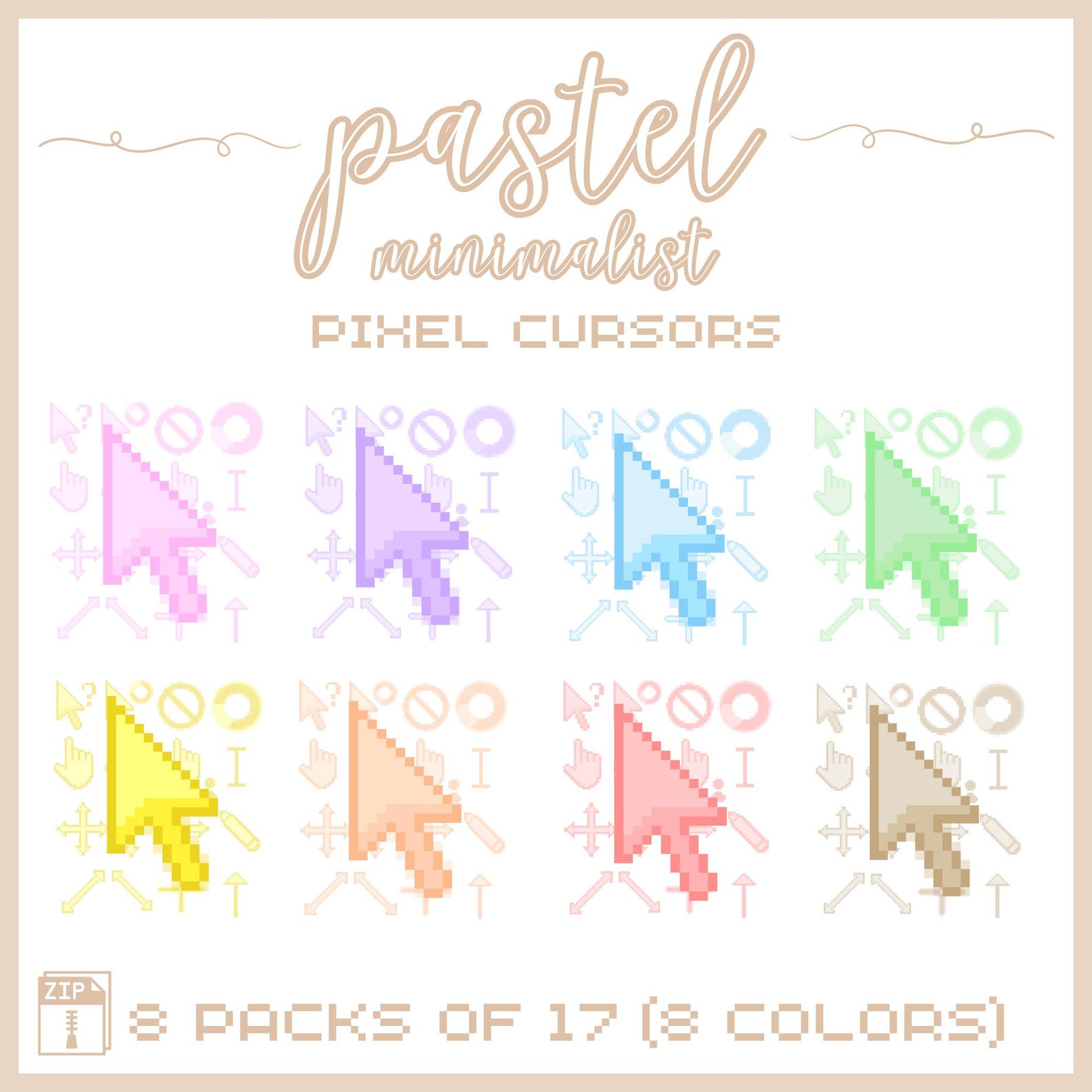 Pastel BUNDLE Minimalist Cursors - Full Aesthetic Packs of All 17 ...