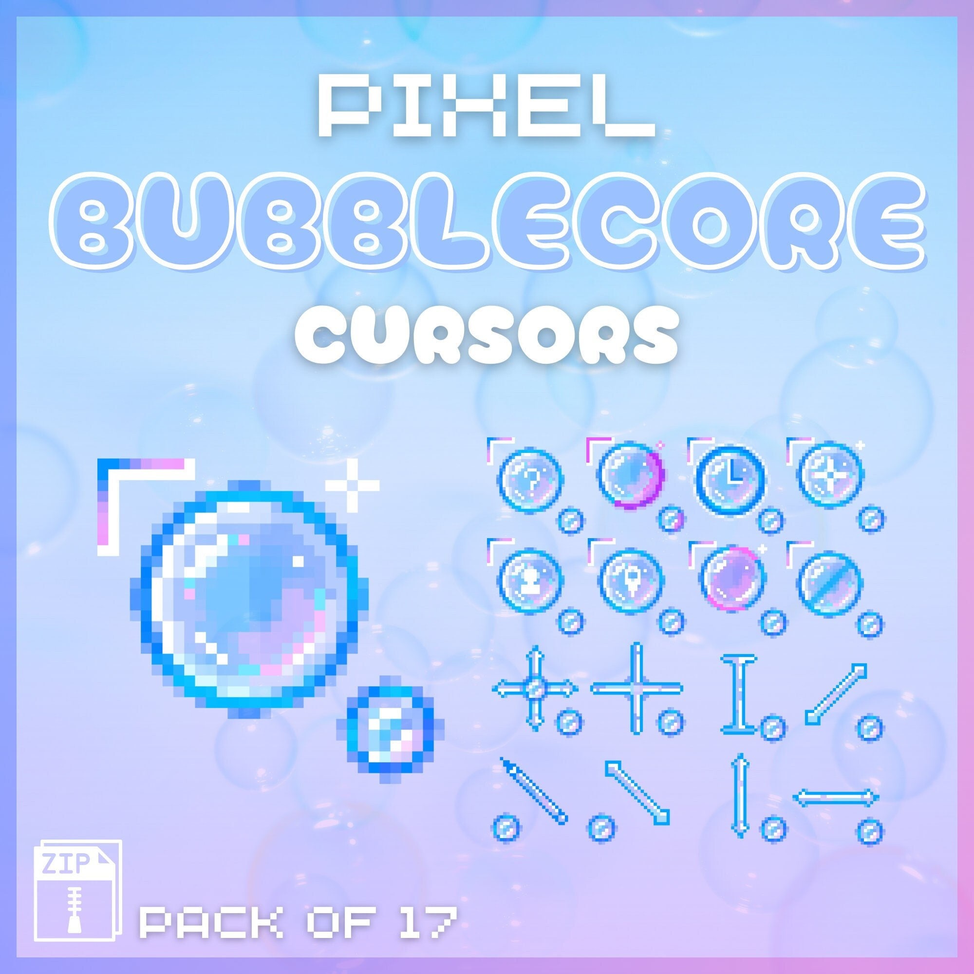 bubblecore mouse cursors - full aesthetic pack of all 17 states