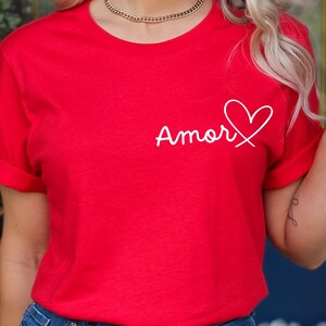 Amor Pocket Unisex T-shirt,Minimalist Valentine&#39;s day Shirts,Camisa de Amor,San Valentin t shirt,Gift For Latina Wife,Hispanic Love teeshirt
