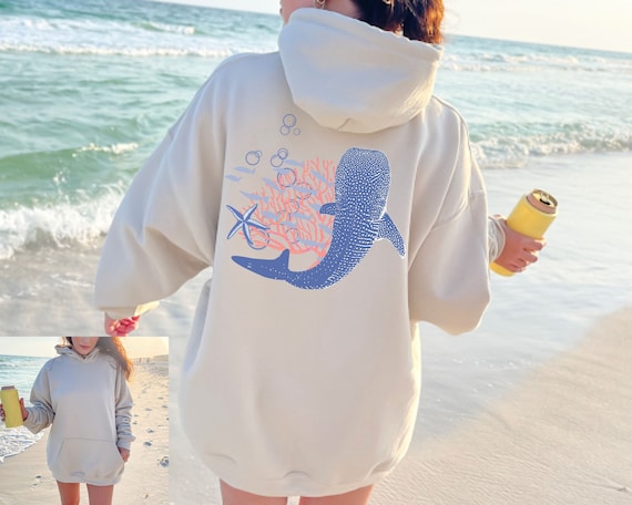 SEA シー VINTAGE Oversized Hooded Whale Shark Hooded Sweatshirt,whale Oversized Hoodie,whale