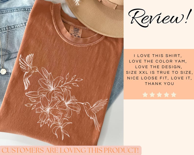 Comfort Colors® Hummingbirds T-shirt,Hummingbird Shirt,Nature Lovers Tee,Bird Lover Shirt,Gift for Bird Lover,Floral Bird Shirt,Hummingbirds image 9