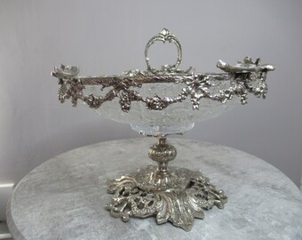 Vintage Style Silver Centrepiece - Tall Centrepiece - Silver Antique Bowl - Home Decor - H - 33cm W - 34cm L - 34cm