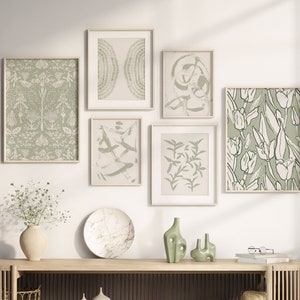 Sage Green Wall Art Prints, Nature Set of 6 Prints, Zen Wall Art Prints, Green, Modern Bedroom Living Room Wall Decor, Printable Art