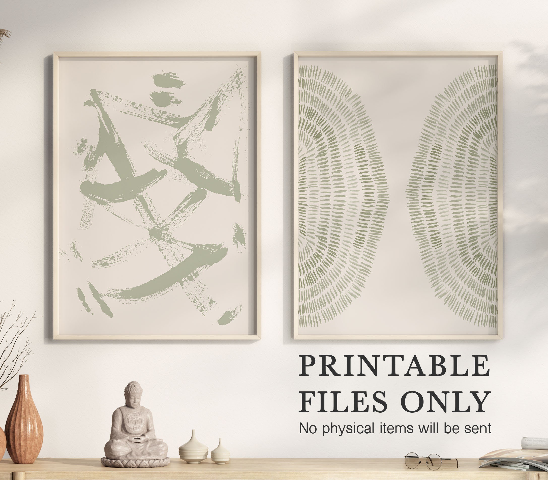 Sage Green Wall Art Prints, Nature Set of 6 Prints, Zen Wall