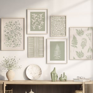Sage Green Wall Art Prints, Nature Set of 6 Prints, Watercolor Wall Prints, Green, Modern Bedroom Living Room Wall Decor, Printable Art