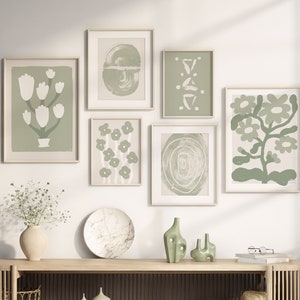 Sage Green Wall Art Prints, Nature Set of 6 Prints, Watercolor Wall Prints, Green, Modern Bedroom Living Room Wall Decor, Printable Art