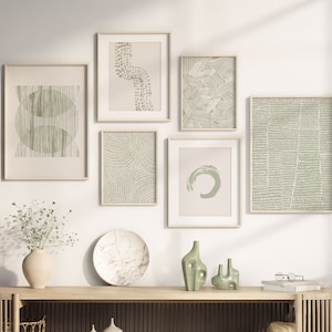 Sage Green Wall Art Prints, Nature Set of 6 Prints, Zen Wall Art Prints, Green, Modern Bedroom Living Room Wall Decor, Printable Art