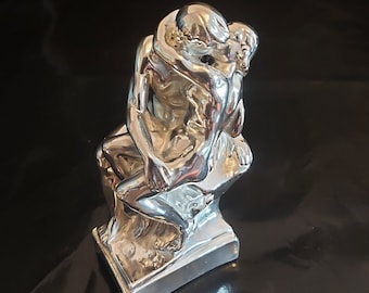 Remieto Sterling Silver Reproduction of Augste Rodin's "The Kiss" Sculpture / Statue - 12.6cm High.