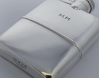 Hamilton & Inches, 1930 Edinburgh Hallmarked Sterling Silver Hip Flask - 144 Grams.