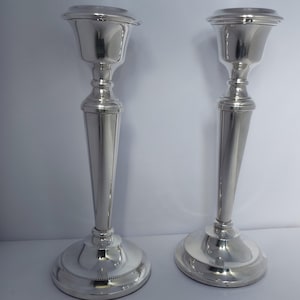 S J Rose & Son 1968 Birmingham Hallmarked Sterling Silver Candlesticks - 23.5cm Tall.
