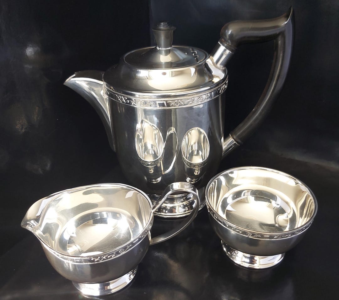 Edward Viner Silver Plated Three Piece Coffee Set With Floral Banding ...