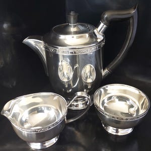 Edward Viner Silver Plated Three Piece Coffee Set With Floral Banding To The Rims.