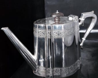 William Marples & Sons Large Victorian Hard Soldered Silver Plated Teapot With Fine Art Nouveau Chased Silver Decoration - Circa 1890.
