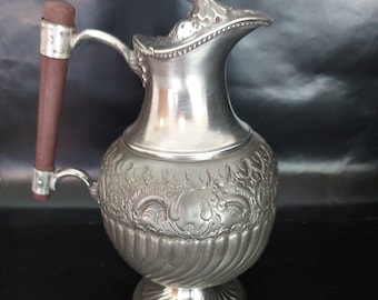 Mid-Victorian Neoclassical Hand Chased Pewter Wine / Water Jug. Circa 1870.
