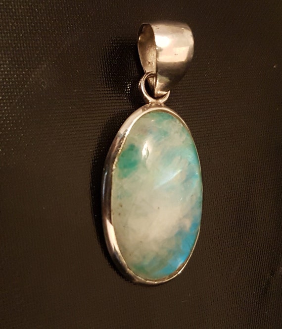 Sterling Silver Mounted Oval Moonstone Pendant - … - image 5