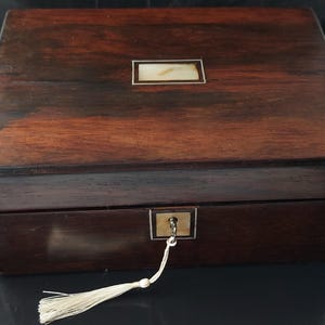 Victorian Mahogany Folding Writing Desk / Slope, With Mother Of Pearl Inlay, Working Lock And Key. Circa 1890.