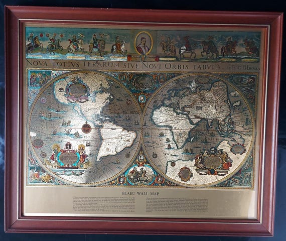 William Blaeu Gold Foil Reproduction of His 1605 Map of the World