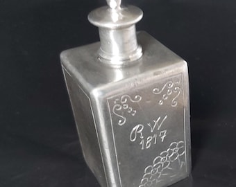 Georgian Chased Pewter Flask / Perfume / Travel Bottle; Initialled "RW" and Dated 1817.