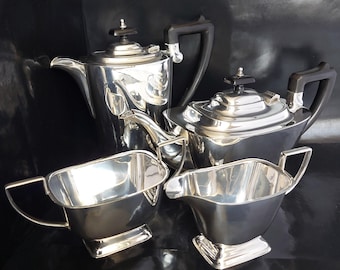 Pinder Bros Art Deco Four Piece Silver Plated Tea & Coffee Set.