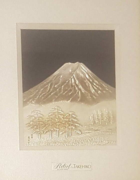 Mt. Fuji シルバー999 TAKEHIKO TAKEHIKO Sterling Silver 999 Relief Mt.Fuji No. 3 with Wood