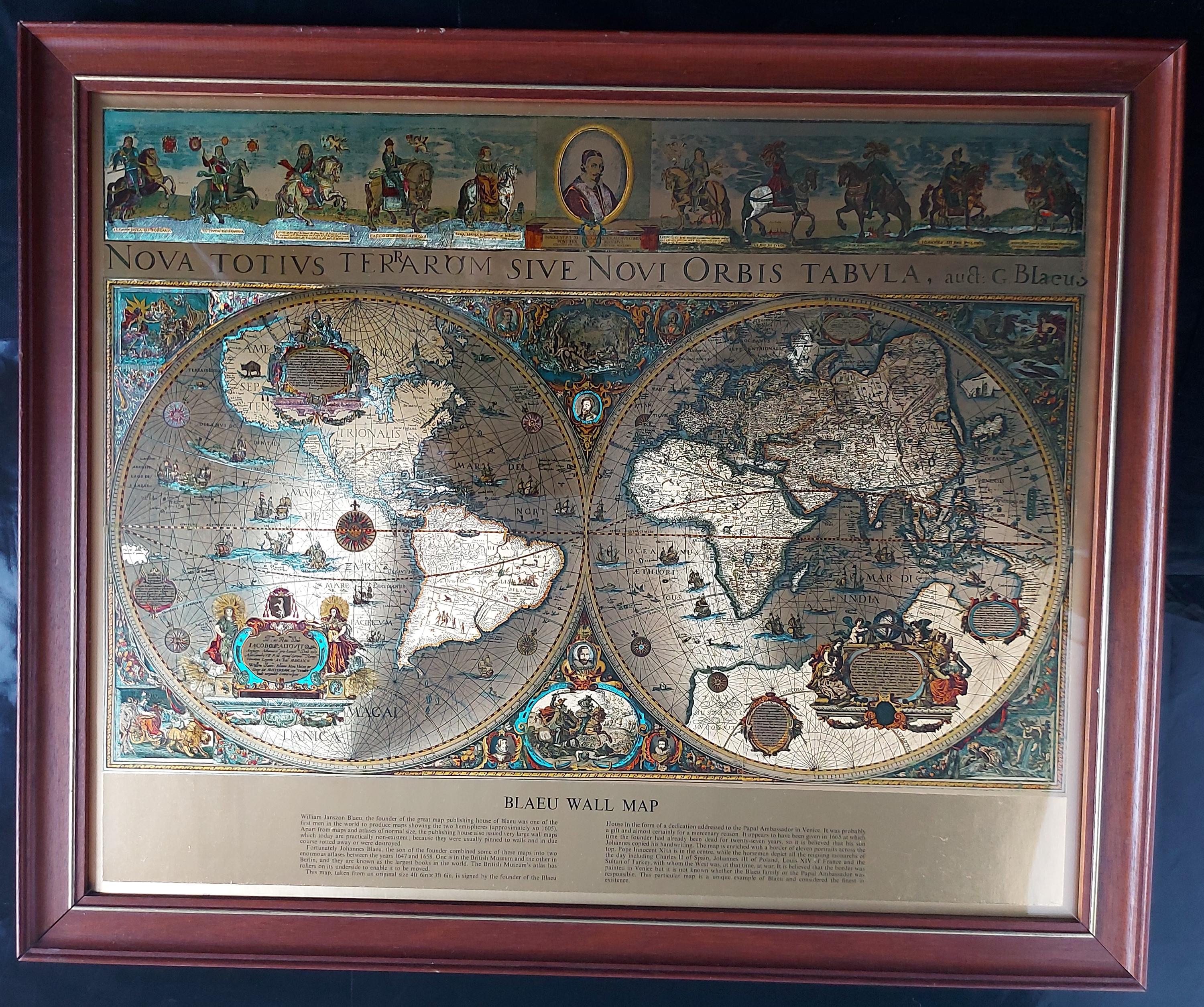 William Blaeu Gold Foil Reproduction of His 1605 Map of the