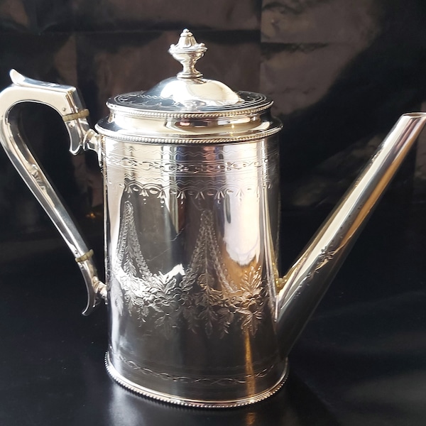 Henry Wilkinson Victorian Large Chased Silver Plated Coffee / Teapot - Circa 1890.