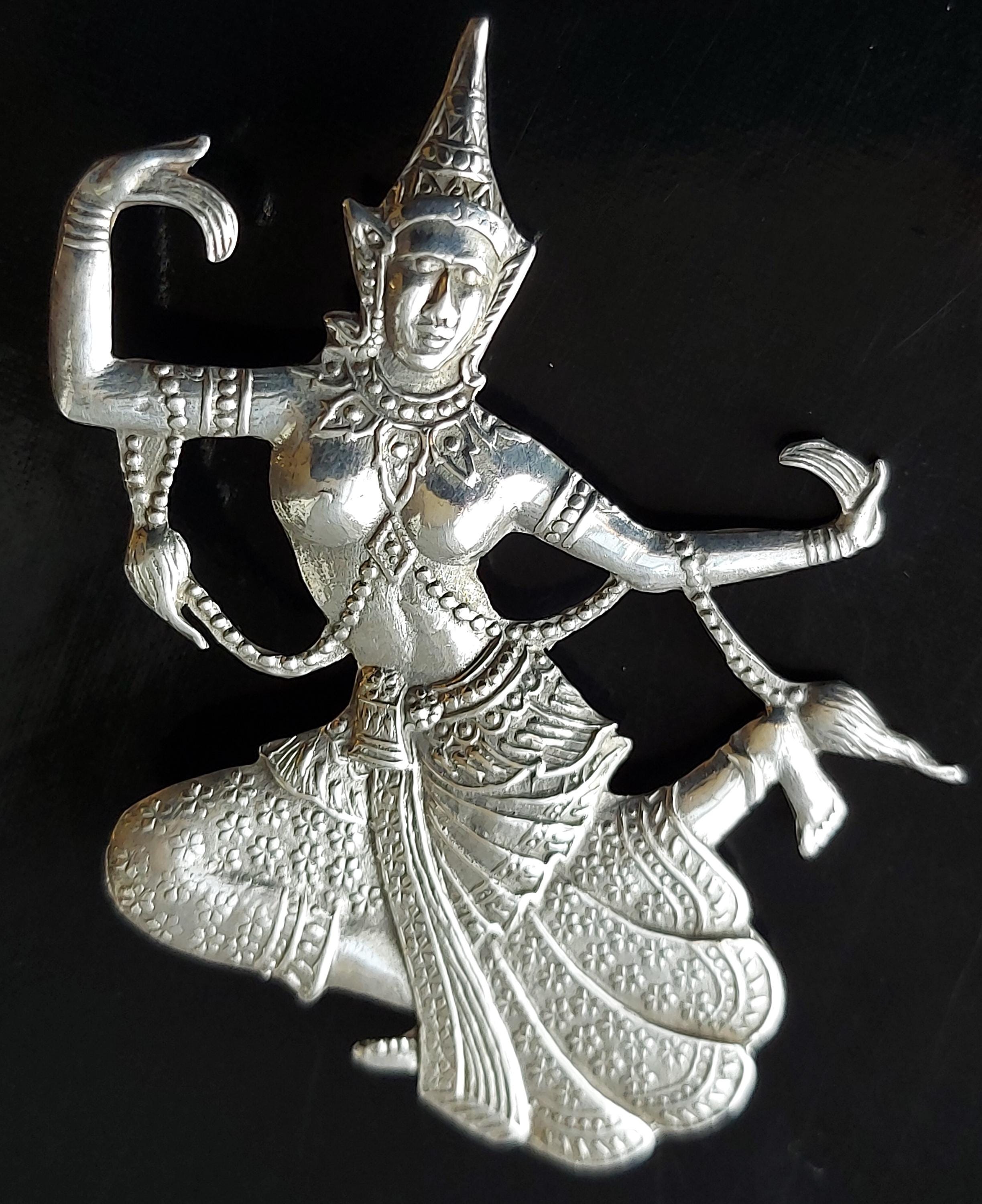 Mekkala, Goddess of Lightning, Siam Sterling Silver Brooch - 6.2cm Long.