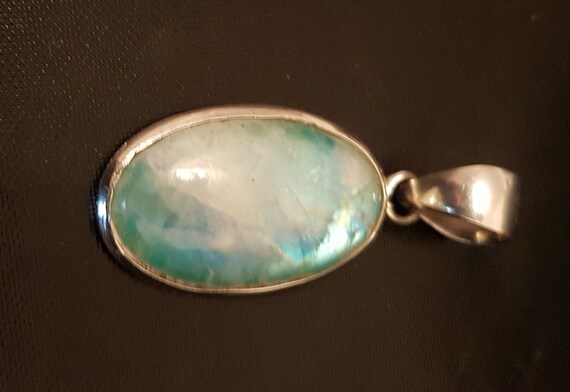 Sterling Silver Mounted Oval Moonstone Pendant - … - image 3