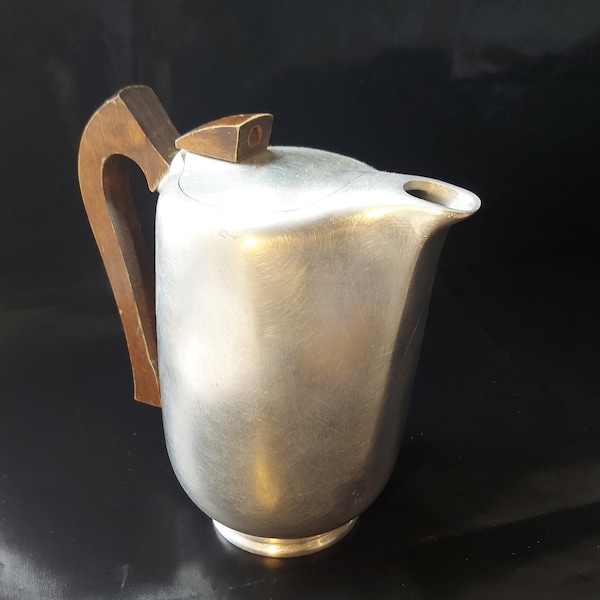 Art Deco Piquot Magnalium Coffee Pot; Sycamore Handle.  Sleak lines, hard wearing.