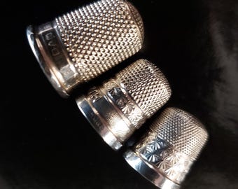 Charles Horner & Henry Griffiths Set of Three Finely Detailed Sterling Silver Sewing Thimbles.