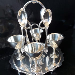 H&Co 950, Georgian Art Deco Silver Plated Four Sitting Egg Set / Breakfast Service, Circa 1920.
