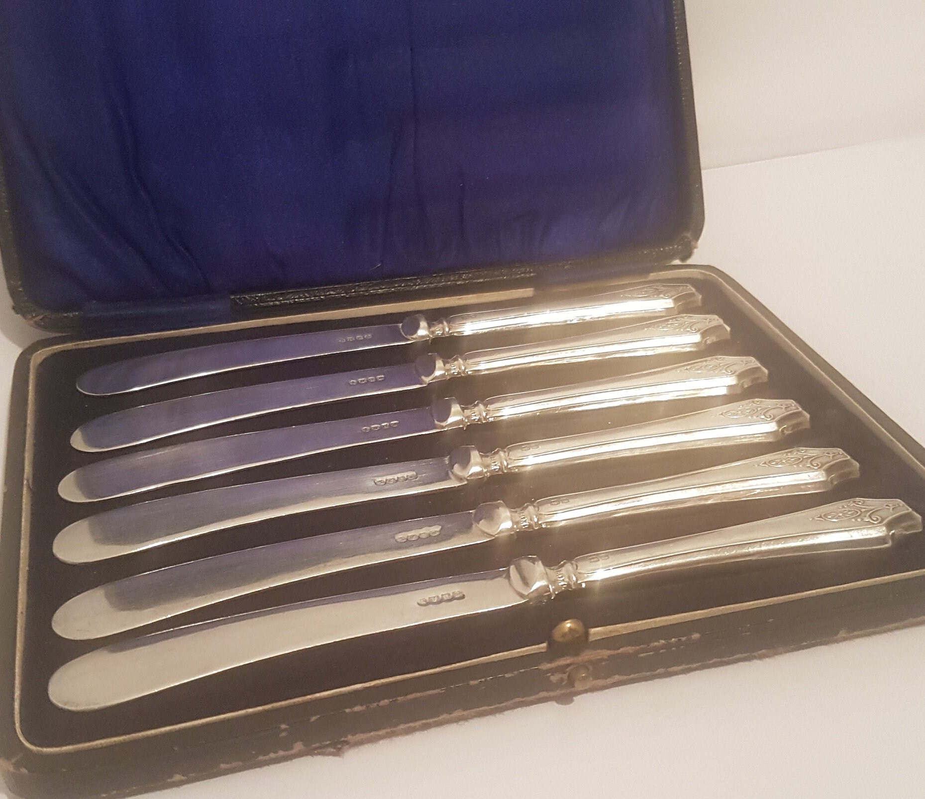 Frank Cobb 1929 Sheffield Hallmarked Sterling Silver Set of Six Silk Lined Boxed Butter