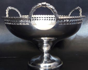 Adie Bros, 1925 Birmingham Hallmarked Sterling Silver Georgian Pedestal Bon Bon Dish With Laurel Leaf Handles.