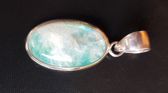 Sterling Silver Mounted Oval Moonstone Pendant - … - image 2