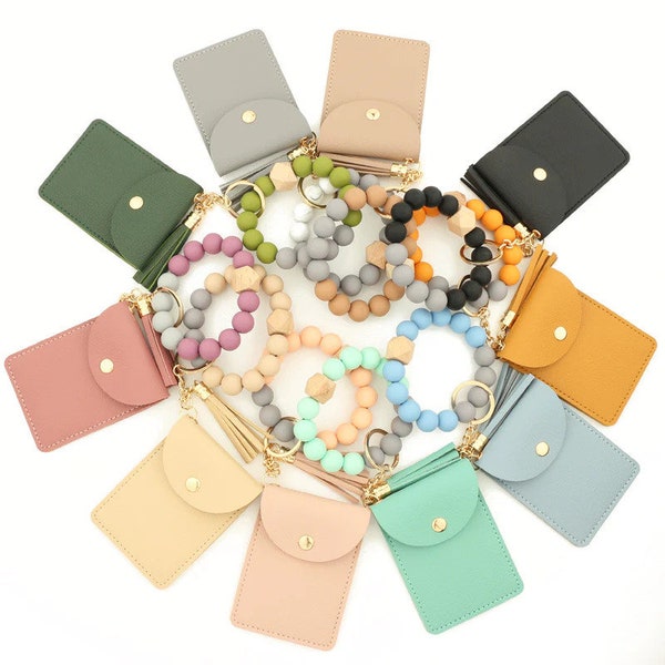 Silicone Beaded Bracelet Cardholder Keychain