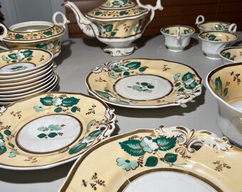 Adorable England Imperial Tea Set porcelain and couple Plates (20 items) Hand Painted, 24 Karat Golf.