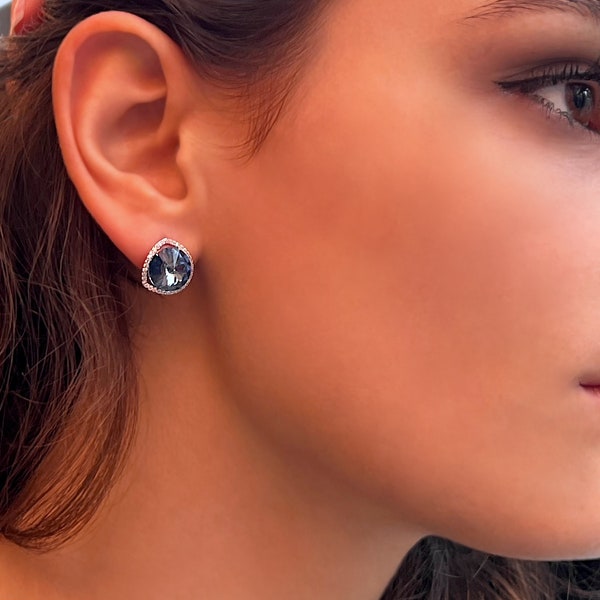 Blau silber Ohrringe mit Swarovski Zirkonia - Strahlende und hypoallergene Ohrstecker