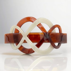 Stylish Infinity Symbol Hair Clip in Brown and Light Gray Eco-Friendly Cellulose Acetate Barrette with Removable Metal Tab image 1