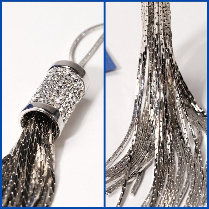Collier sautoir français chaine serpentine pendentif strass pompon Bijou original et scintillant image 9