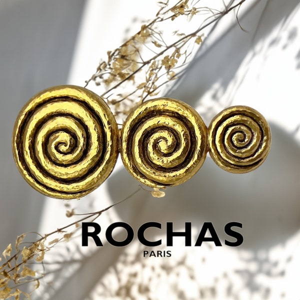 Broche Rochas vintage spirale dorée martelée - Bijou rare et élégant