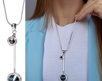 Bijou femme collier argent pendentif cadeau bijoux femme collier acier inoxydable collier femme cadeau bijoux noël tendance cristal bleu