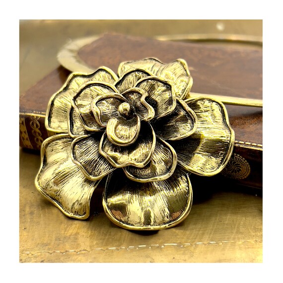 Belle Miss Paris Vintage 80s Peony Flower Necklace Retro Gold Metal Pendant 45 cm Choker
