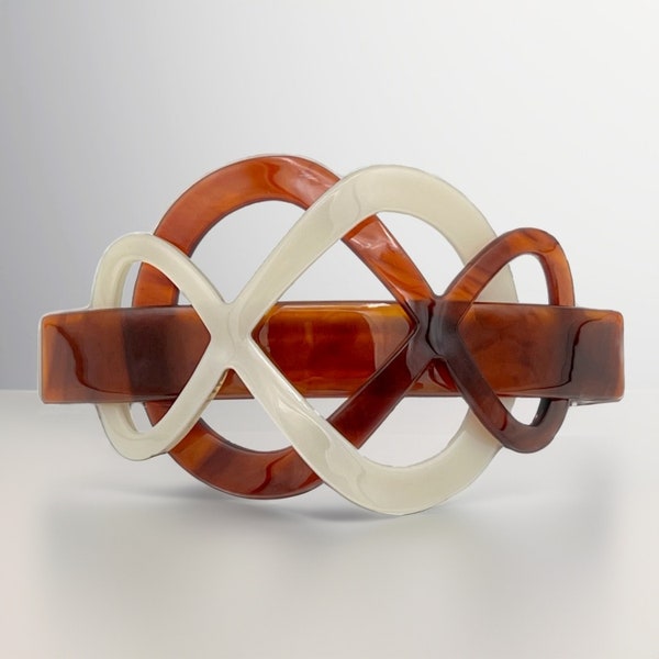 Grande barrette cheveux femme en acétate de cellulose avec symbole de l’infini : une pince cheveux et un accessoire tendance et durable