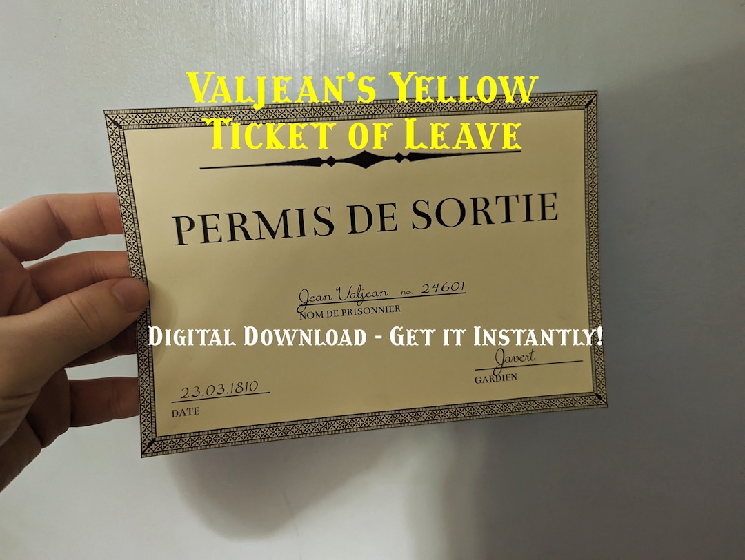 Les Miserables Yellow Ticket of Leave, Jean Valjean Paper Prop Digital