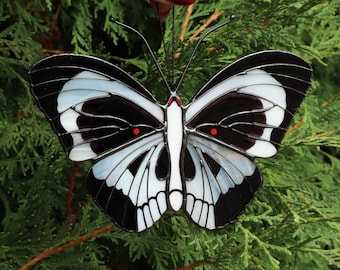 Skull butterfly suncatcher, stained glass window hangings, Halloween home decor, fall decor, garden art, handmade gift, unique wall art