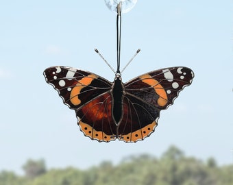 Red admiral butterfly suncatcher, stained glass window hangings, unique Mothers Day gift, gift for mom, handmade home decor, modern wall art