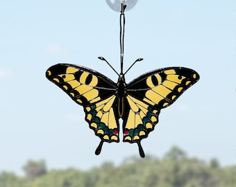 Yellow swallowtail butterfly suncatcher, stained glass window hangings, unique Mother's Day gift, gift for mom, handmade home decor