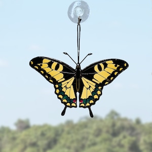 Yellow swallowtail butterfly suncatcher, stained glass window hangings, unique Mother's Day gift, gift for mom, handmade home decor image 1
