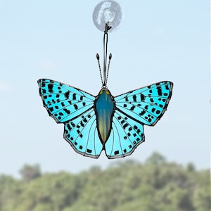 Lasaia agesilas Schmetterling Sonnenfänger, Glasmalerei, Fensterschmuck, Geschenk für Mama, einzigartiges Muttertagsgeschenk, handgemachtes Wohndekor