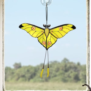 Komet Motte Schmetterling Suncatcher, Glasmalerei, Fensterbehang, Geschenk für Mama, einzigartiges Muttertagsgeschenk, handgemachtes Wohndekor, moderne Kunst